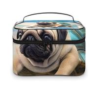 VFMKT Trousse de maquillage portable avec motif tortue carlin dans la trousse de maquillage avec fermeture éclair pour femme - 25 x 18 x 15 cm, Drôle de chien carlin tortue dans le, 25x18x15cm