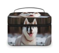 VFMKT Trousse de maquillage portable de voyage Husky Piquant avec fermeture éclair pour femme - 25 x 18 x 15 cm, Husky Piquant Dog, 25x18x15cm