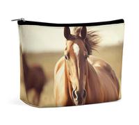 VFMKT Trousse de maquillage pour femme - Étanche - Motif cheval sur la prairie - Avec fermeture éclair - Trousse de toilette de voyage pour femme, Style :, One size
