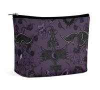 VFMKT Trousse de maquillage pour femme - Étanche - Violet et noir - Trousse de maquillage gothique effrayante avec fermeture éclair - Trousse de toilette de voyage pour femme - Style unique, Style :,