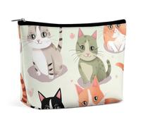VFMKT Trousse de maquillage pour femme pour sac à main étanche, joli motif chats de dessin animé, trousse de maquillage avec fermeture éclair, trousse de toilette de voyage pour femmes, style, taille