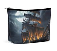 VFMKT Trousse de maquillage pour femme pour sac à main, trousse de maquillage étanche, motif bateau à voile de pirate, pleine lune, trousse de toilette de voyage avec fermeture éclair, organiseur pour