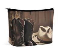 VFMKT Trousse de maquillage pour femme pour sac à main, trousse de toilette de voyage étanche, chapeau de cowboy, bottes occidentales, trousse de maquillage avec fermeture éclair, organiseur pour