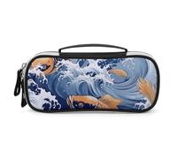 VFMNT Grande trousse de maquillage pour sac à main avec motif vague pour femme, trousse de toilette de voyage avec poignée, trousse de rangement de maquillage, petite trousse à crayons portable pour