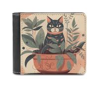 VFMNT Potted Plant Next to Cat Wallet Grande capacité Portefeuille en cuir Pochette de téléphone Sac à main de voyage pour homme femme Cadeau blanc, taille unique, portefeuille, blanc, Taille unique,
