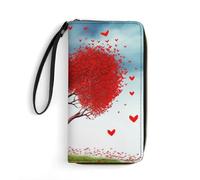 VFMNT Red Hart Portefeuille en cuir de grande capacité avec fermeture éclair autour du téléphone pour homme et femme, blanc, 19,7 x 10,5 cm, blanc, 19.7x10.5cm