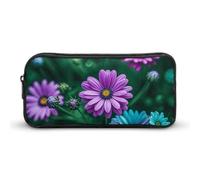 VFMNT Trousse à crayons de grande capacité avec fermeture éclair - Motif fleurs violettes et bleu sarcelle - Trousse de maquillage esthétique pour femme, blanc, 22*12*5cm, Porte-stylo