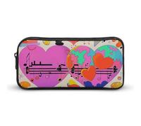 VFMNT Trousse à crayons de grande capacité avec motif symboles musicaux et amour, trousse de maquillage esthétique pour femme avec fermeture éclair, jolie trousse à crayons pour fournitures de bureau,