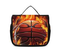 VFMNT Trousse de toilette pour homme et femme avec logo de basket-ball avec flammes, trousse de maquillage avec crochet de suspension, étanche, grande capacité, sac de voyage pour articles de