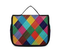 VFMNT Trousse de toilette pour homme et femme - Trousse de maquillage à carreaux colorés avec crochet de suspension - Étanche - Grande capacité - Sac de voyage pour articles de toilette - Blanc - 22,6