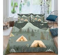 VFQWPYAJN Camping Tente Parure de Lit Respirante Microfibre 3 Pièces 3D Imprimée Nuit forêt Illustration Linge de Lit avec Fermeture Éclair Ultra Douce for Couple Super King（260x220cm）