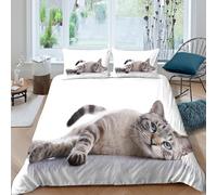 VFQWPYAJN Chat Lying Down Ensemble De Literie 3 pièces Imprimé en 3D Confortable Feline Relaxation Style Housse de Couette avec 2 Taies d'oreiller Super Douce for Chambre à Coucher Single（135x200cm）