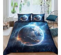 VFQWPYAJN Earth in Space Housse de Couette 3 Pièces 3D Imprimée Microfibre Hypoallergique Cosmic Planet View Parure de Lit avec 2 x Taies d'oreiller Respirante for Ado King（220x240cm）