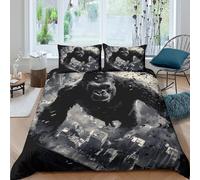 VFQWPYAJN Giant Ape Housse de Couette 3 pièces 3D Effet Microfibre résistante Monstrous City Linge de Lit avec Taie d'oreiller Entretien Facile for Couple Super King（260x220cm）