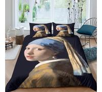 VFQWPYAJN Girl with Pearl Linge de Lit Microfibre résistante 3 Pièces 3D Effet Douce Dutch Golden Age Housse de Couette avec Fermeture Éclair Confortable for Chambre Adulte Single（140x200cm）