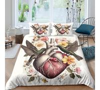 VFQWPYAJN Heart Anatomy Housse de Couette Imprimé en 3D Microfibre résistante 3 pièces Illustration botanique Ensemble De Literie avec Fermeture Éclair Douce for Adolescent Single（135x200cm）