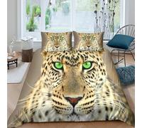 VFQWPYAJN Leopard Eyes Parure de Lit Microfibre Hypoallergique 3 pièces Imprimé en 3D Confortable Wild Animal Portrait Housse de Couette avec 2 Taies d'oreiller Super Douce for Enfant King（220x240cm）