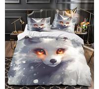 VFQWPYAJN Renard aux Yeux Brillants 3D Imprimé Drap de Couette 3 pièces Microfibre Anti-Decoloration Fantaisie Housse de Couette 2 taies Respirant déco Chambre Adulte Super King（260x220cm）
