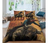 VFQWPYAJN Wild West Cowboy Parure de Lit Hypoallergique Microfibre 3 pièces Imprimé en 3D Rodeo Action Illustration Housse de Couette avec Taie d'oreiller Ultra Douce for Ado King（220x240cm）