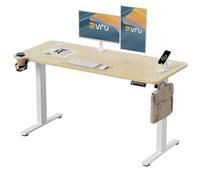 VFU Bureau Assis Debout Électrique 140 x 60 cm, Bureau Électrique Réglable en Hauteur avec Port de Chargement USB-C, Fonction Mémoire et Système Anti-Collision, Beige Pro