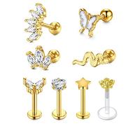 VFUN 16G Piercing Oreille Tragus avec Serpent Papillon Diamond CZ Acier Chirurgical Boucle Piercing Oreille Helix Conch Cartilage Femme Tragus Piercing