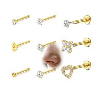 VFUN Threadless Piercing de nez Cz pour homme et femme Piercing labret Piercing de lèvre Push In Flat Back Stud Boucles d'oreilles Cz Nostril Tragus Helix Piercing, 1.5mm, 2mm, 2.5mm