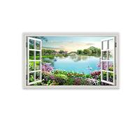VFUNZA Tableau sur Toile Fenetre Paysage fleurs 3D Fausse Fenêtre Vue Paysage Impression sur Toile Image Nature sur Toile Tableau Decoration Murale Salon 80x135cm31x53in Sans Cadre