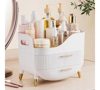 VG VISIONGOOD Rangement Maquillage Organisateur avec 2 Tiroirs, Stockage Produit de Beauté Multifonctionnel, Rangement Parfum Skincare Grande Capacité pour Vanité, Chambre, Salle de Bain (Blanc)