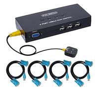 VGA KVM Switch avec 4 KVM Câbles, Commutateur KVM USB et VGA pour 4 PC, pour 1 Moniteur et 3 USB Clavier Souris Scanner