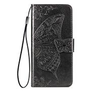 VGANA Coque Compatibilité pour Moto Motorola Edge 2023, Housse en Premium Cuir Papillon en Relief Romantique Portefeuille Étui. Noir