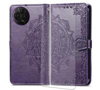 VGANA Coque Compatible pour TCL 60 SE, Étui Portefeuille en Cuir, Élégant Motif en Relief Datura avec Carte Solt et Fermeture Magnétique Housse. Pourpre