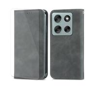 VGANA Étui pour Motorola Edge 70, Portefeuille Coque en Cuir PU [1 × Protecteur d'écran] Motif de Mode Simple Bookstyle Housse. Gris