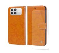 VGANA Étui pour Xiaomi Poco F8 Pro [ Verre Trempé *1 ] [ Pochette de Portefeuille ] [ Premium PU ] Coque Protection à la Mode avec Fonction de Porte Cartes. Brun