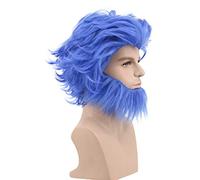 VGbeaty Perruque adulte courte bleue bouclée moustache Halloween Cosplay Anime Costume perruque