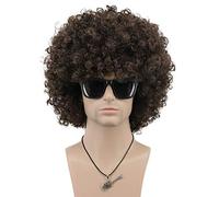 VGbeaty Perruque Afro des Années 60 70 et 80 pour Adulte Unisexe Perruque Courte Bouclée Frisée Brune Foncée Cheveux Synthétique Disco Rocker Hippies pour Carnaval Halloween Costume Déguisement Party