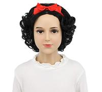 VGbeaty Perruque courte bouclée noire pour enfants avec nœud rouge pour fête d'Halloween