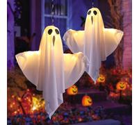 VGE 2 Pack Décoration Halloween Fantôme Lumineux, Fantôme à Suspendre LED avec 3 Modes, Bras Réglables pour Intérieur et Extérieur, Décorations d'halloween Effrayantes pour Maison Jardin Fête