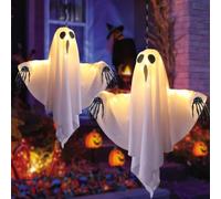 VGE Fantome Halloween Decoration, avec Mains Squelettiques, 3 Modes d’Éclairage LED, Décoration d’Halloween Suspendue Intérieure et Extérieure Effrayante, pour Jardin, Porche, Arbre 2 Pièces