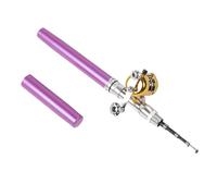 VGEBY Canne à Pêche Stylo Miniature en Fibre de Verre et Aluminium, Format de Poche, 95 Cm, Extensible 21 Cm, Pliable avec Moulinet, pour Voyage, Camping, Débutants (Purple)