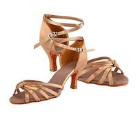 VGEBY Chaussures de Jazz pour Femmes, Chaussures Latines Douces et Confortables, Chaussures de Danse Cha Cha pour Femmes, Chaussures de Performance (noué à 7 Points Marron