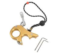 VGEBY Déclencheur de Pouce pour Tir à l'arc, Corps en Alliage D'aluminium usiné CNC avec Poignée Ergonomique à 3 Doigts, sensibilité Réglable pour Arc à Poulies, livré avec Corde (Gold)