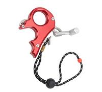 VGEBY Déclencheur de Pouce pour Tir à l'arc, Corps en Alliage D'aluminium usiné CNC avec Poignée Ergonomique à 3 Doigts, sensibilité Réglable pour Arc à Poulies, livré avec Corde (Rouge)