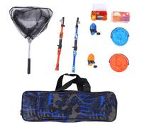 VGEBY Ensemble Canne à Pêche et Moulinet, Lot de 2 Kits de Pêche Portables pour Enfants avec Boîte à Matériel, Leurres, Sac de Transport, Seaux en Filet Pliables pour équipement de (Ensemble)