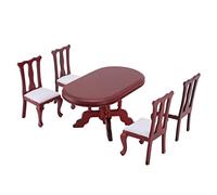 VGEBY Ensemble de Chaise de Table de Maison de Poupée, 5pcs échelle 1:12 en Bois Maison de Poupée Table à Manger Chaise Ensemble Miniature Meubles Décoration pour Enfants