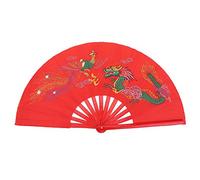 VGEBY Eventail Chinois en Motif de Dragon et Phénix Ventilateur Pliable de Boxe Taiji Kung-fu Cadeau de Mariage en Bambou et Tissu Soie - Rouge