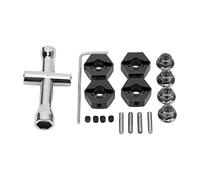 VGEBY Kit de Moyeu Hexagonal de Roue de 14mm en Alliage D'aluminium, Adaptateur de Roue Hexagonale de Mise à Niveau Universelle pour Voitures 1/10 RC avec Outil de ouille Croisée (Black)