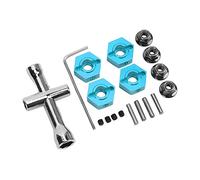 VGEBY Kit de Moyeu Hexagonal de Roue de 14mm en Alliage D'aluminium, Adaptateur de Roue Hexagonale de Mise à Niveau Universelle pour Voitures 1/10 RC avec Outil de ouille Croisée (Blue)