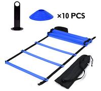 VGEBY Kit de Train d'agilité de Vitesse, échelle d'agilité de 5, échelle Plate + 10 cônes de Disque pour entraînement athlétique (Couleur : Bleu) Piste et Terrain