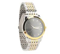 VGEBY Montre à Quartz pour Hommes, Montre à Quartz Classique élégante à Quartz Commerciale à Double Date élégante en Acier Inoxydable à Quartz (Bracelet doré et argenté, Cadran Noir)