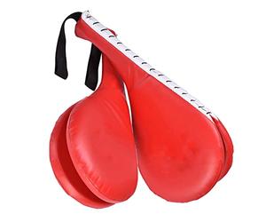 VGEBY Paire de Frappe de Coup de Pied Double Taekwondo, 37,5x19cm Rouge | Cible de kickboxing à retour sonore, dragonne pour la stabilité, coussinets en mousse PU EVA, exercices de karaté